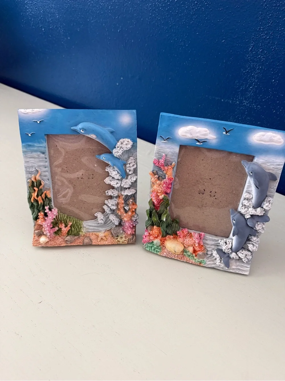 Vintage 1990s 2000s Y2K Dolphin Ocean Resin Picture Frames Fits 3.5